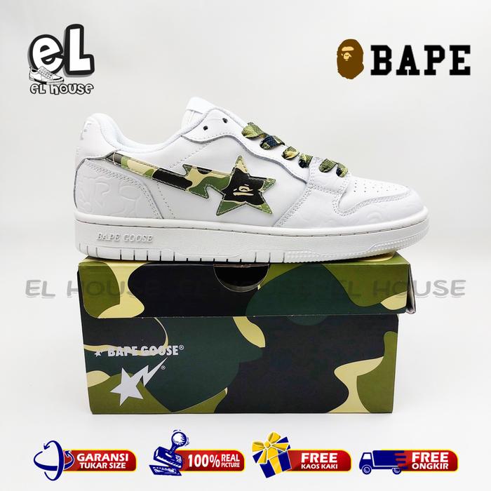 Gambar BAPE GOOSE MEN/SEPATU BAPE/BAPE PRIA/SNEAKERS/BATHING APE/BAPE SHOES - WHITE ARMY, 44 dari KMDShop undefined Tokopedia