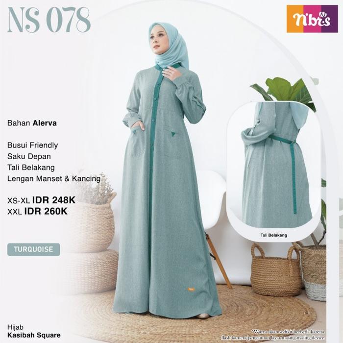 Gambar Gamis Nibras Syar'i NS 78 Warna Biru Turkish Baju Muslimah Branded Ori - Turquoise Biru, XL dari Hibban Online Shop undefined Tokopedia