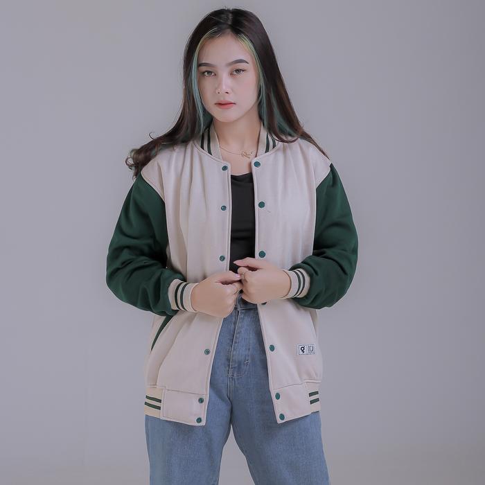 Gambar Jaket Varsity Baseball Wanita Polos Navy Terbaru Bahan Fleece Premium - Cream Botol, L dari Valid Store_NEW undefined Tokopedia