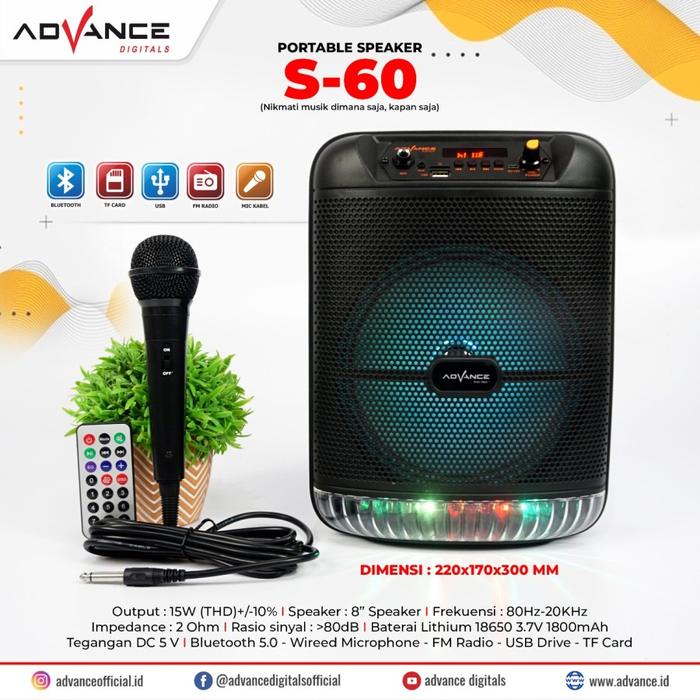Gambar Speaker Advance Bluetooth Music & Karaoke S-60 8inch / S60 8" Free Mic dari Ayo Bli undefined Tokopedia