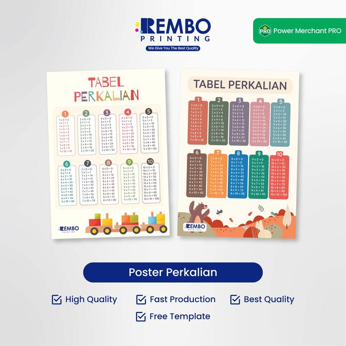 Gambar POSTER PERKALIAN MATEMATIKA 1-10 EDUKASI ANAK LUCU DAN MUDAH DIPAHAMI - A3, AC + Non Lam dari Rembo Printing Store undefined Tokopedia