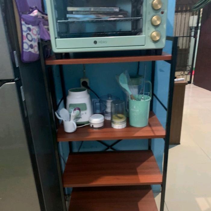 Gambar Meja Rak Kayu Serbaguna Tempat microwave dan oven| Rak magiccom - Hitam Coklat dari Bambu House shop undefined Tokopedia