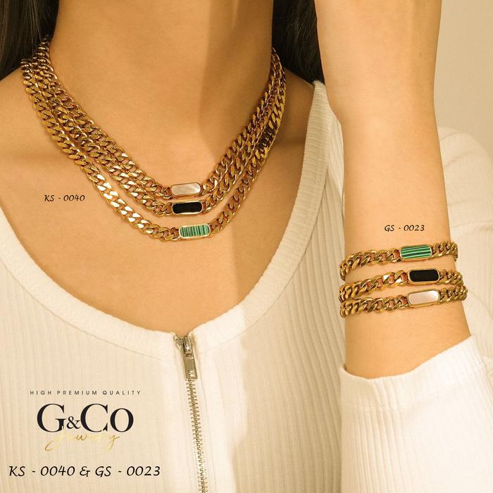 Gelang Choker With Pendant Lapis Emas 18K Anti Karat GS-0023 Black Square