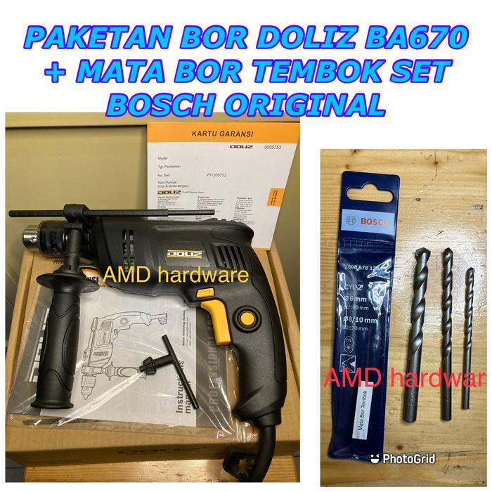 Gambar MESIN BOR TEMBOK BETON BESI IMPACT DRILL 13mm DOLIZ BA670 Bolak Balik - +MATA BOR BOSCH dari AMD hardware undefined Tokopedia