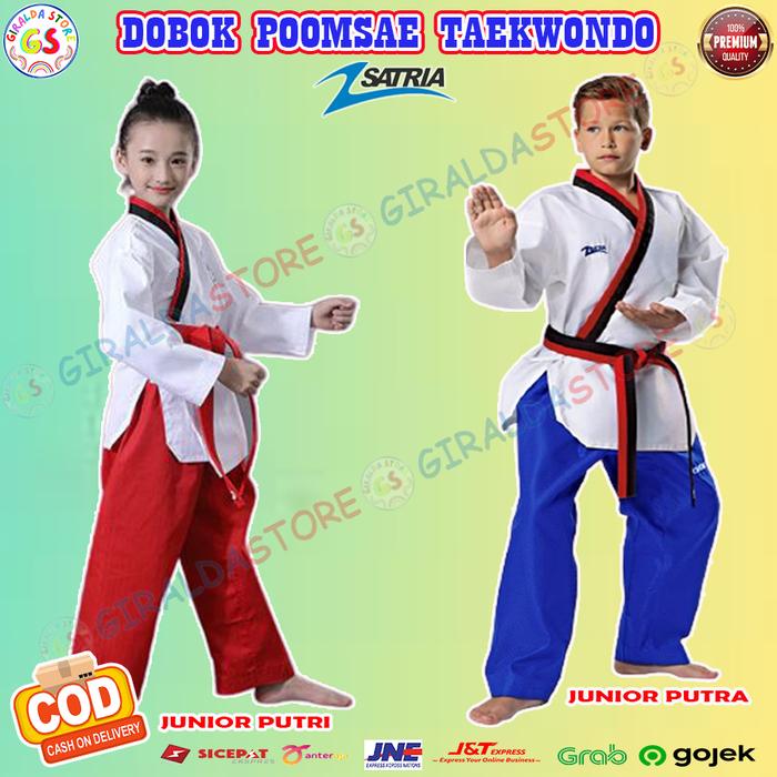 Gambar Satria Dobok Baju Seragam Taekwondo Tekwondo Tek Taek Wondo Poomsae Pomsae Pomse Poomse Cadet Kadet Junior Taekwondo Tekwondo Tek Taek Wondo Anak Putra Putri Perempuan Laki Laki-laki Cowok Cewek Cewe Female Male Satria Celana Merah Biru Original Murah dari giraldastoree undefined Tokopedia