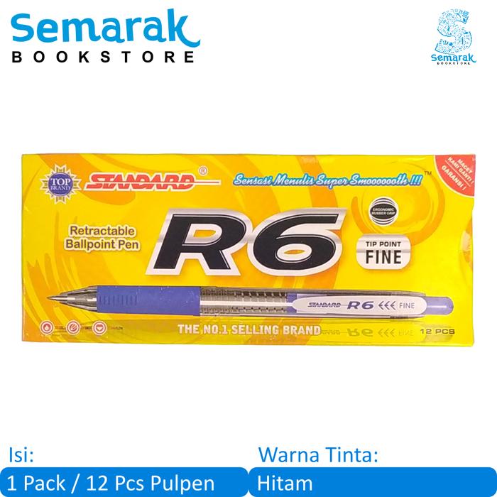 Jual Standard R6 Retractable Ballpoint Pen Pulpen Oil Gel 0.5 Hitam 1 ...