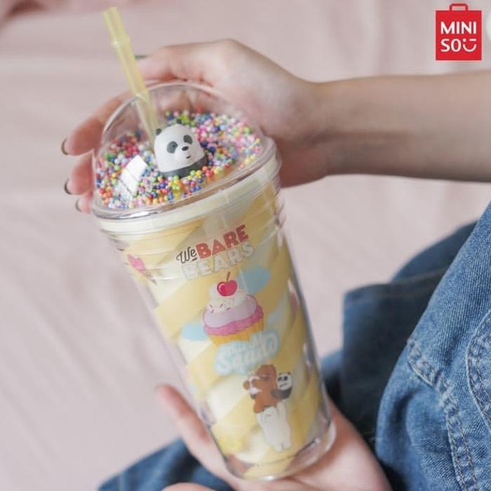 Gambar MINISO We Bare Bears Tumbler Lucu Dengan Sedotan - Botol Minum 480ml - Panda dari jastipsripilan undefined Tokopedia