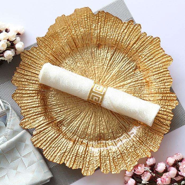 Gambar Piring Makan Gold Charger Plate Flower Shape Wedding Dinner Plate Tray - GOLD dari Afternoon Store undefined Tokopedia