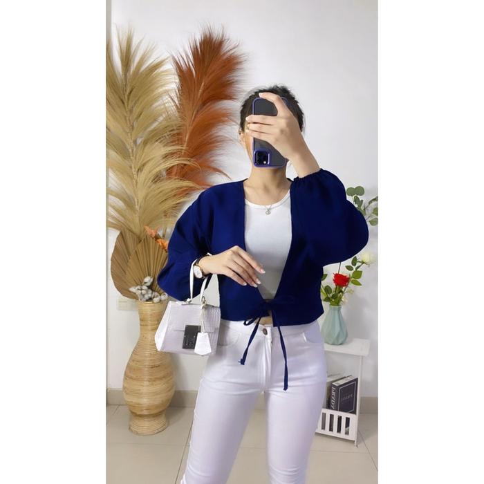 Gambar Cardigan Wanita Lengan Balon // Lana Cardigan // Kardigan Outer Crop - navy dari fashionshaaay undefined Tokopedia
