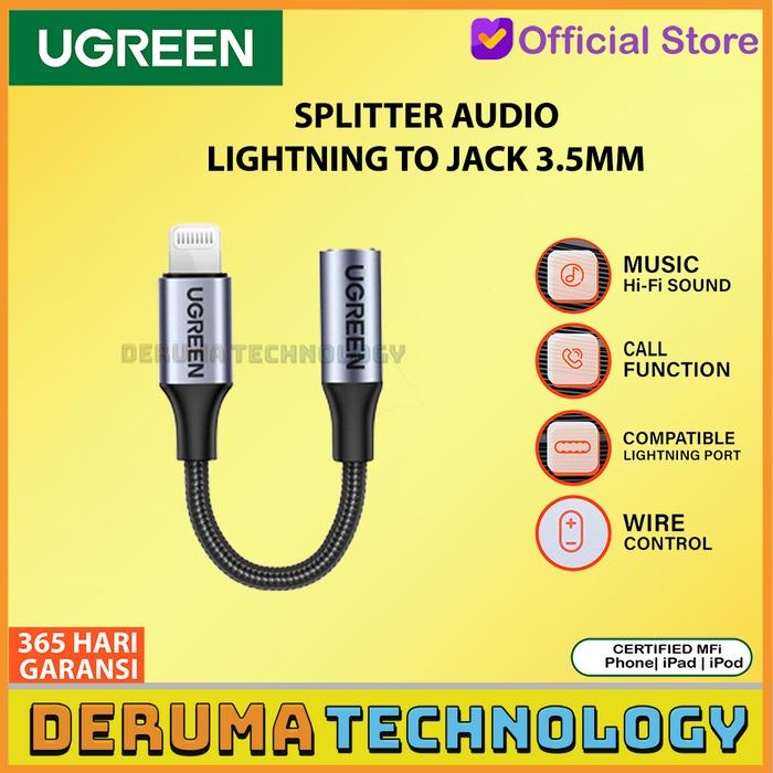 Gambar UGREEN Converter Splitter Lightning iPhone 13 To Jack 3.5mm Earphone - US211 GREY dari DERUMA TECHNOLOGY OFFICIAL undefined Tokopedia