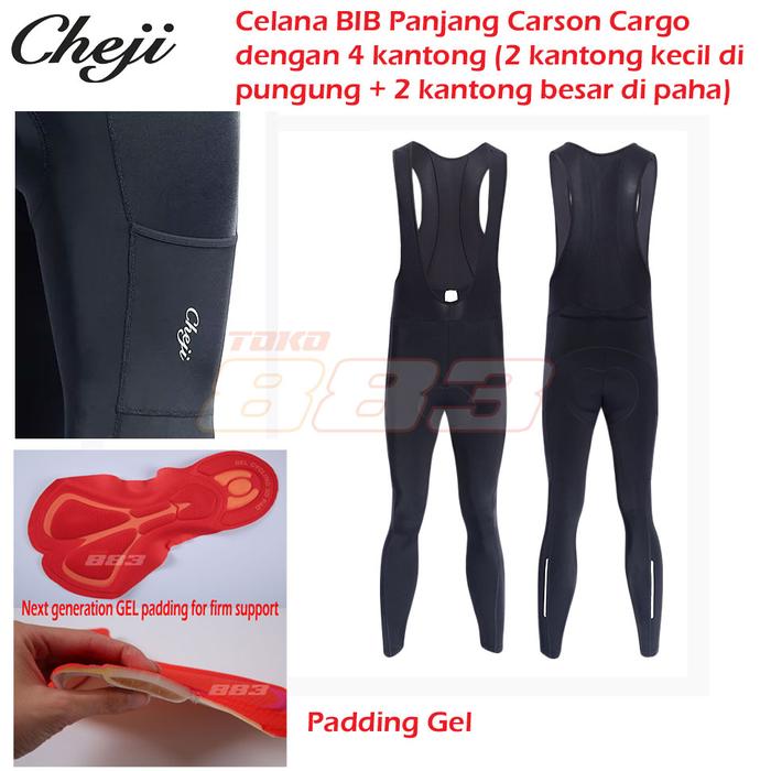Gambar CHEJI Celana Sepeda BIB Cargo Panjang Pria Kantong Gel Padding Carson - Hitam, M dari TOKO883 undefined Tokopedia