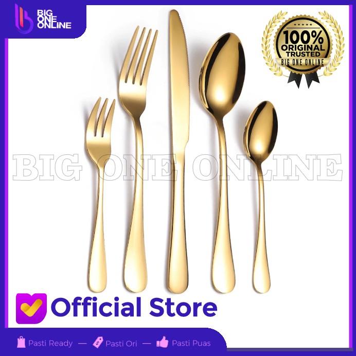 Gambar Peralatan Makan Set Cutlery 5 Pcs, Sendok Pisau Garpu Stainless Steel - Gold dari Big One Online undefined Tokopedia