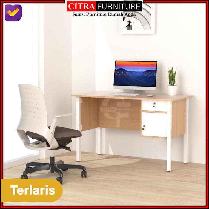 Gambar Meja Tulis Kantor Kaki Besi | Meja Kerja Belajar Komputer - Cream, 120 dari Citra furniture undefined Tokopedia