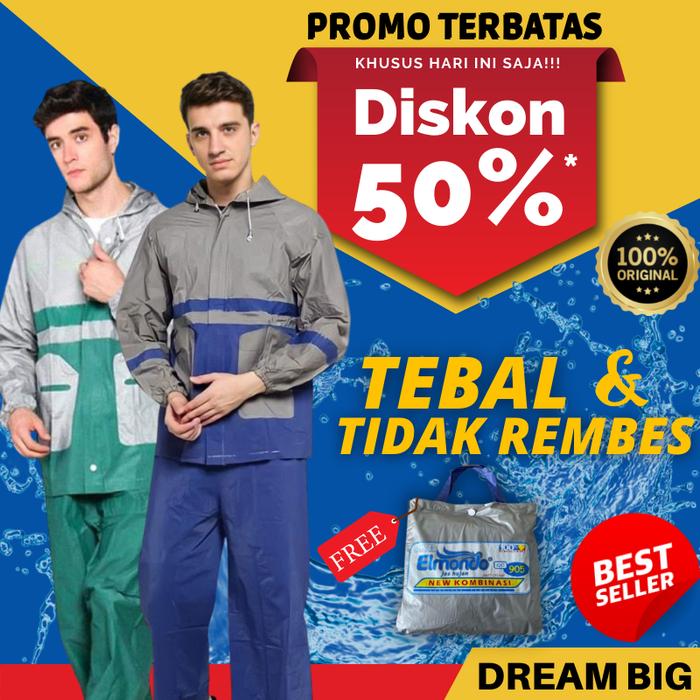 Gambar Jas Hujan Pria Dewasa Jaket Celana Mantel Jas Ujan 100% Anti Rembes - Biru Silver dari Dream Big Official undefined Tokopedia
