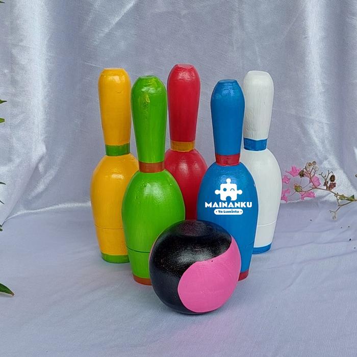 Gambar Mainan Edukasi Anak Bowling Kayu dari Mainanku Ya Lumintu undefined Tokopedia