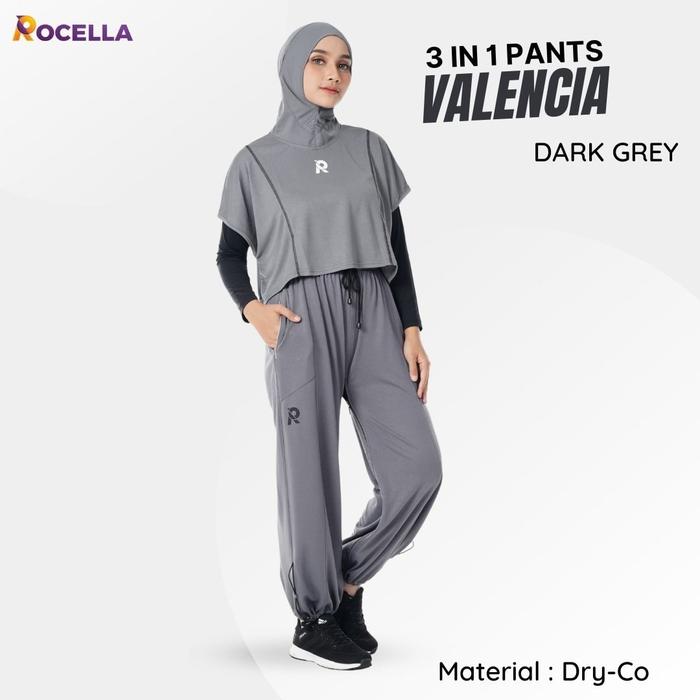 Gambar Rocella 3 in 1 Pants Valencia Rok Celana Kulot Jogger Sport Muslimah - Dark Grey, S-M dari Rocella Store ID undefined Tokopedia