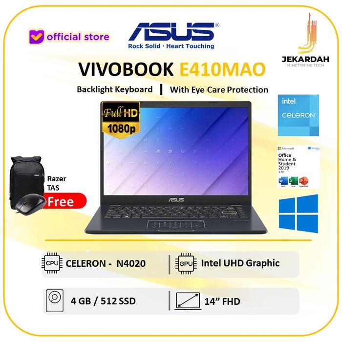 Gambar laptop ASUS E410MAO celeron N4020 4GB 512SSD Windows 11 - Biru dari LAPTOP GADGET ID undefined Tokopedia