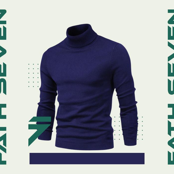 Gambar TURTLE NECK Sweater Rajut Pria Korea Bahan Tebal Kerah Tinggi Polos - Navy, L dari Maxe Id undefined Tokopedia