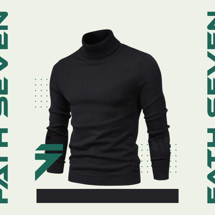 Gambar TURTLE NECK Sweater Rajut Pria Korea Bahan Tebal Kerah Tinggi Polos - Hitam, M dari Maxe Id undefined Tokopedia