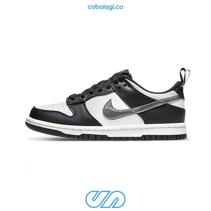 Jual NIKE Dunk Low Black White Off Noir Metallic Silver (GS) 100