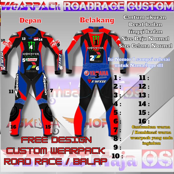 Gambar Wearpack Roadrace Custom Dewasa Baju Balap Road race touring (NO COD) - Wearpack Custom, Size Dewasa dari Askeyra Shop undefined Tokopedia