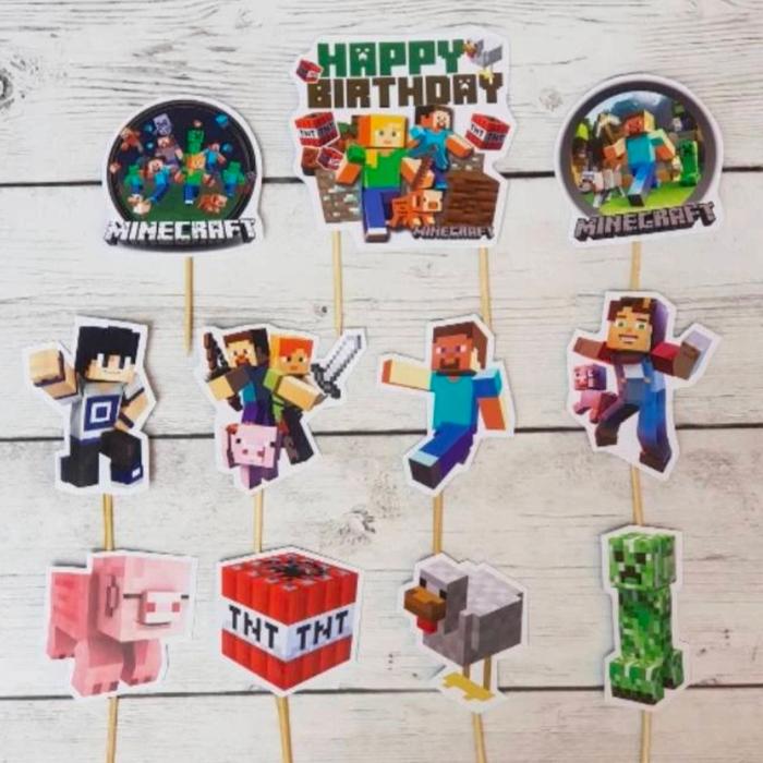 Gambar Topper cake minecraft hiasan kue gamer minecraft ulang tahun anak - model A dari babies.kidshop undefined Tokopedia