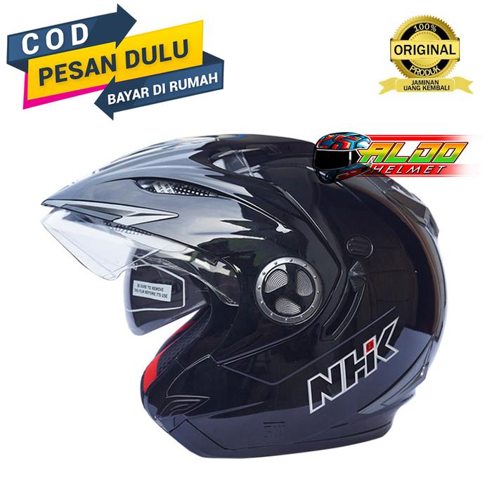 Gambar HELM NHK AVIATOR SOLID BLACK DOUBLE VISOR HALF FACE - M dari aldohelm2 undefined Tokopedia