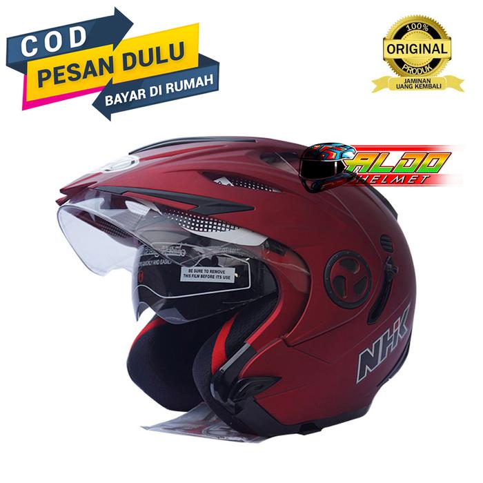 Gambar HELM NHK AVIATOR SOLID RED MAROON DOP DOUBLE VISOR HALF FACE - M dari aldohelm2 undefined Tokopedia
