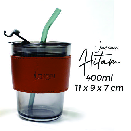 Gambar TUMBLER GELAS KACA AESTHETIC BOTTLE CUP SIMPLE 400ML FREE STRAW GLASS - Hitam dari WNG Official Store undefined Tokopedia
