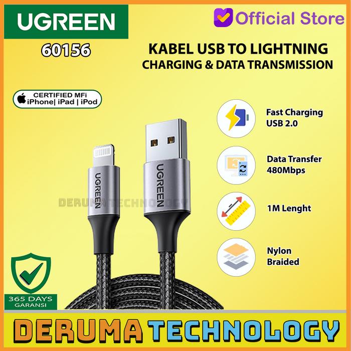 Gambar UGREEN Kabel Charger USB To Lightning iPhone 6 7 8 Cable MFI Fast 2.4A - BLACK - 1 METER dari DERUMA TECHNOLOGY OFFICIAL undefined Tokopedia