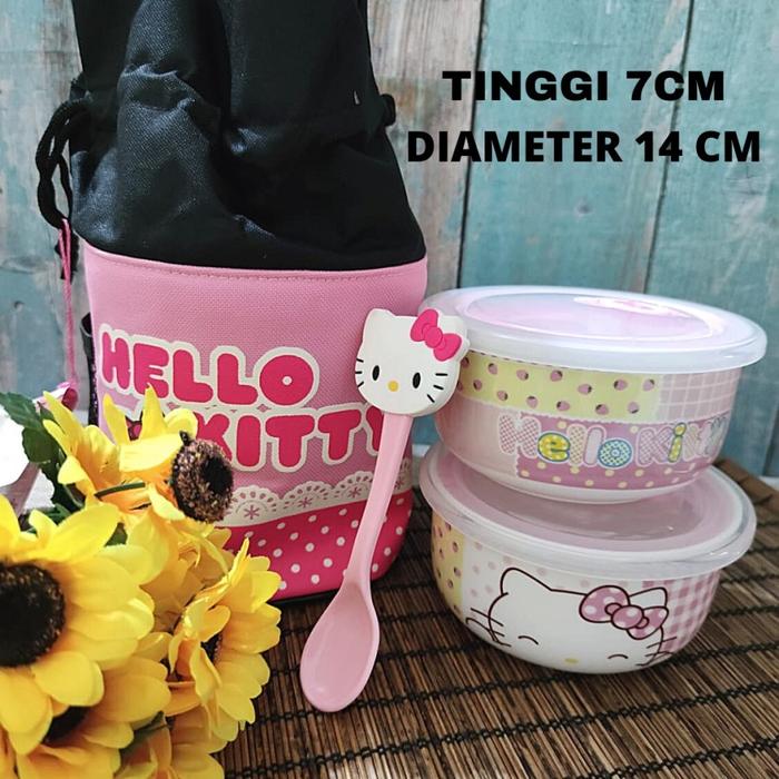 Gambar Mangkok Tupperware Keramik Set isi 2 With Bag | Hello Kitty Paul Frank - Kitty dari Mega Indo Grosir undefined Tokopedia