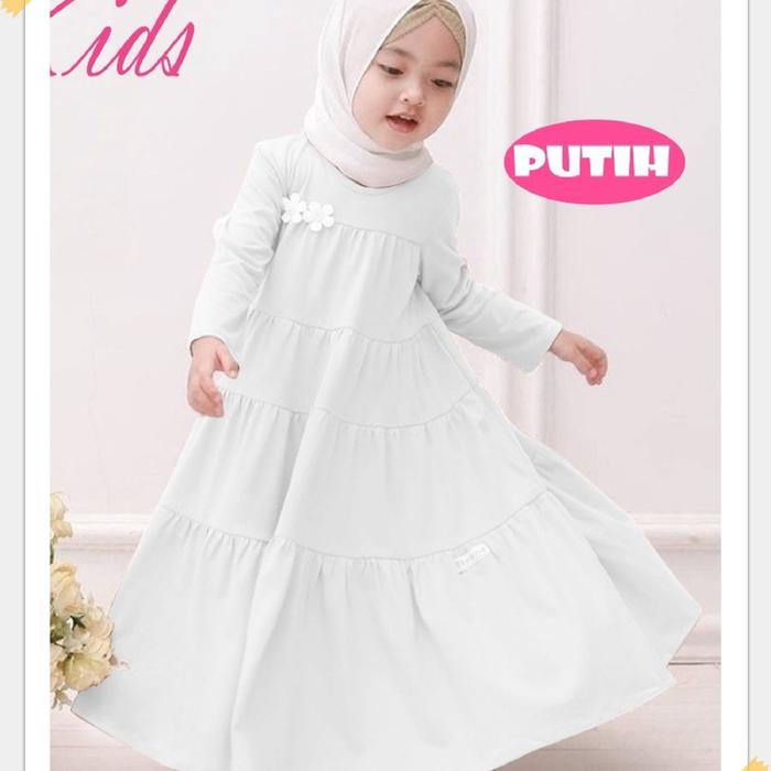 Gambar baju muslim anak perempuan / gamis anak perempuan usia 0 -12 tahun - Putih, XL: 8-9 Tahun dari Redsgo undefined Tokopedia