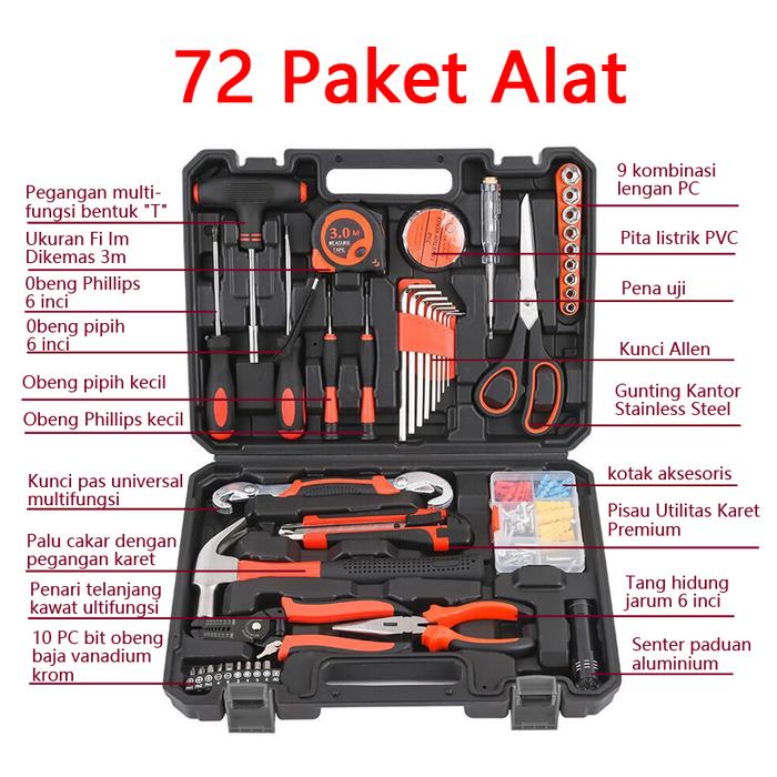Gambar 98 Pcs Hand Toolset Toolkit Toolbox Tool Set Tool Kit Tool Box - 72PCS dari Berkebun. undefined Tokopedia