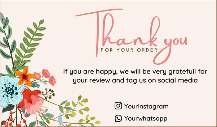Gambar Cetak Kartu Ucapan Terimakasih, Thank you Card Flower Olshop - F7, 6x3,5 (DISKON) dari Sinvitation undefined Tokopedia