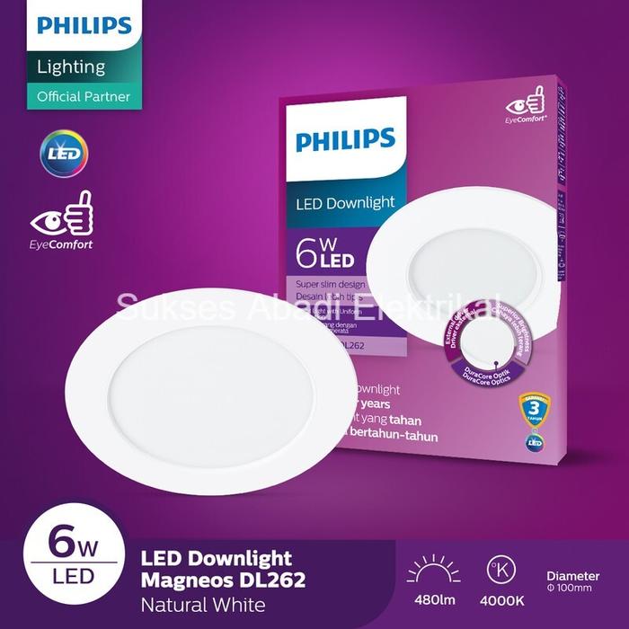 Gambar Lampu Downlight LED Philips 6 watt DL262 MAGNEOS 6W Super Slim - Semu (4000k) dari TL. Sukses Abadi undefined Tokopedia