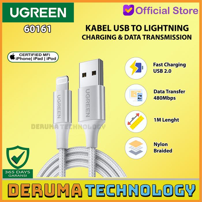 Gambar UGREEN Kabel Charger USB To Lightning iPhone 6 7 8 Cable MFI Fast 2.4A - WHITE - 1 METER dari DERUMA TECHNOLOGY OFFICIAL undefined Tokopedia