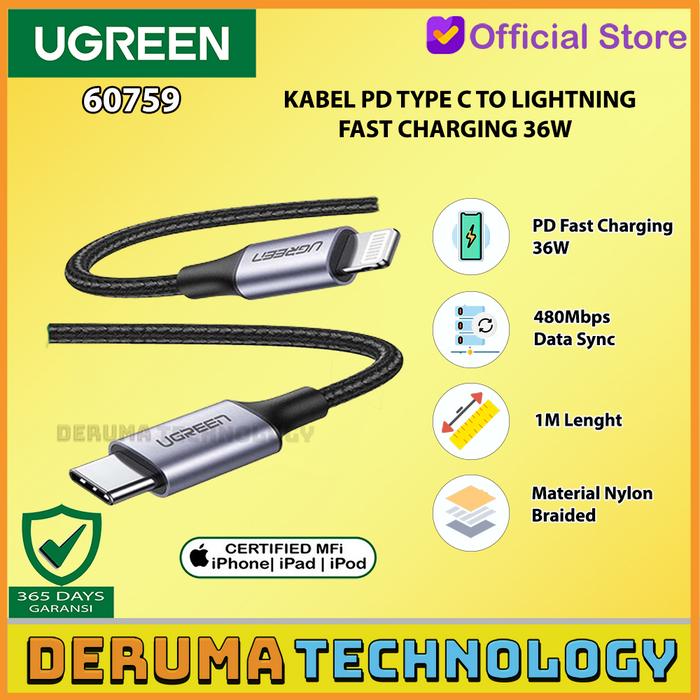 Gambar UGREEN Kabel Charger USB C Lightning iPhone 12 13 Pro Max MFI PD 20W - BLACK - 1M dari DERUMA TECHNOLOGY OFFICIAL undefined Tokopedia