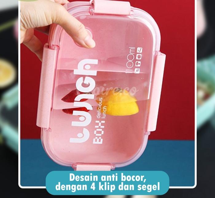 Gambar Kotak Makan 3 Sekat Lunch Box Free sendok Anti Tumpah BPA FREE - Merah Muda dari Unique Store Official undefined Tokopedia