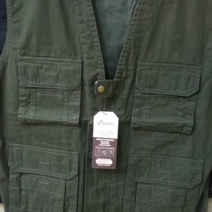 Gambar Pria Katun Banyak Kantong Rompi Musim Panas Kasual jaket Tanpa Lengan - Hijau, M dari H&P collection undefined Tokopedia