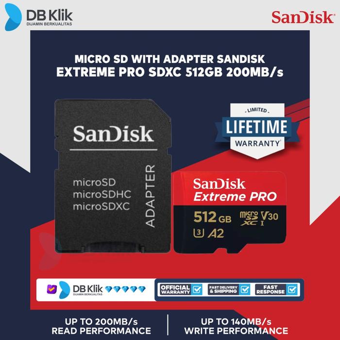 Micro SD SanDisk Extreme PRO SDXC 512GB 200MB/s A2 V30 With Adapter