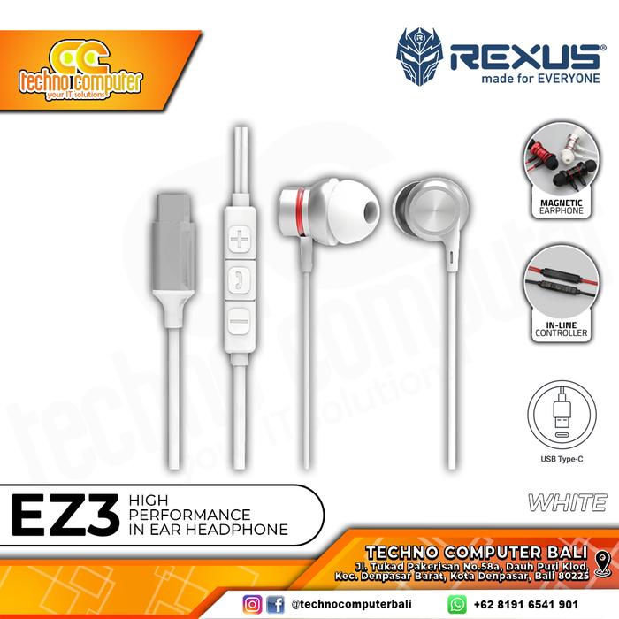 Gambar EARPHONE REXUS EZ3 Type-C - Gaming Earphone - Putih dari Techno Computer Bali undefined Tokopedia