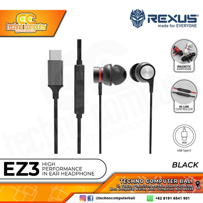 Gambar EARPHONE REXUS EZ3 Type-C - Gaming Earphone - Hitam dari Techno Computer Bali undefined Tokopedia