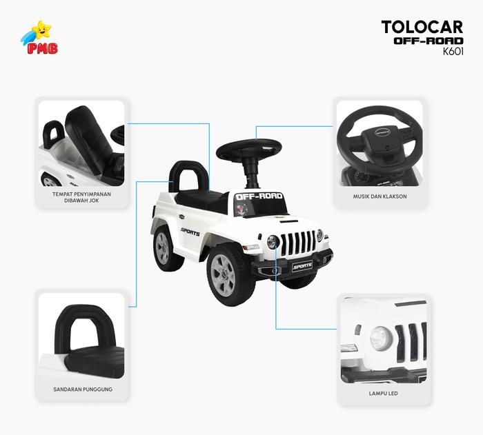 Gambar Mainan Mobil Listrik Anak Duduk Balita ToloCar Offroad K601 B C PMB - Tipe A Manual, Hitam dari Lbagstoremall undefined Tokopedia
