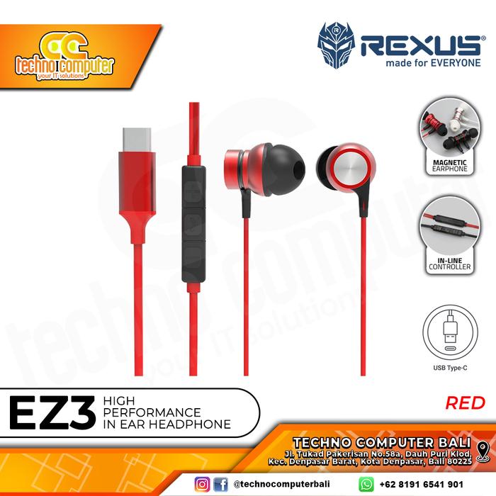 Gambar EARPHONE REXUS EZ3 Type-C - Gaming Earphone - Merah dari Techno Computer Bali undefined Tokopedia