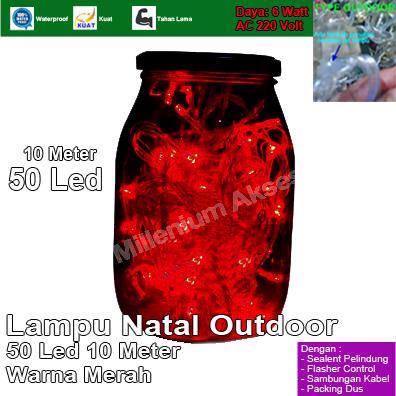 Gambar Lampu Hias Natal Led Outdoor Merah 10 Meter (100 L)+Flasher+Samb Kabel - 50 Led 10 Meter, Merah dari Aksesoris Millenium Led Store undefined Tokopedia