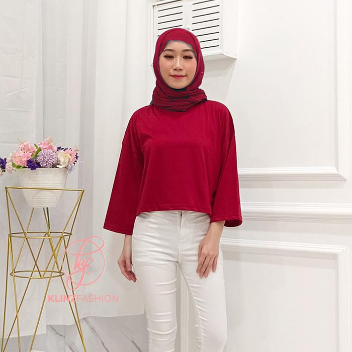 Gambar Crop Top Oversize/Crop Top Basic Tee /Crop Top Hijab/Baju Crop Top - Maroon, Crop Top dari Bluwin Store undefined Tokopedia