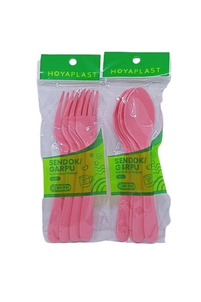 Gambar Hoyaplast sendok dan garpu plastik - 1 pak isi 4 pcs - Merah Muda, Sendok dari HouseHerbal undefined Tokopedia