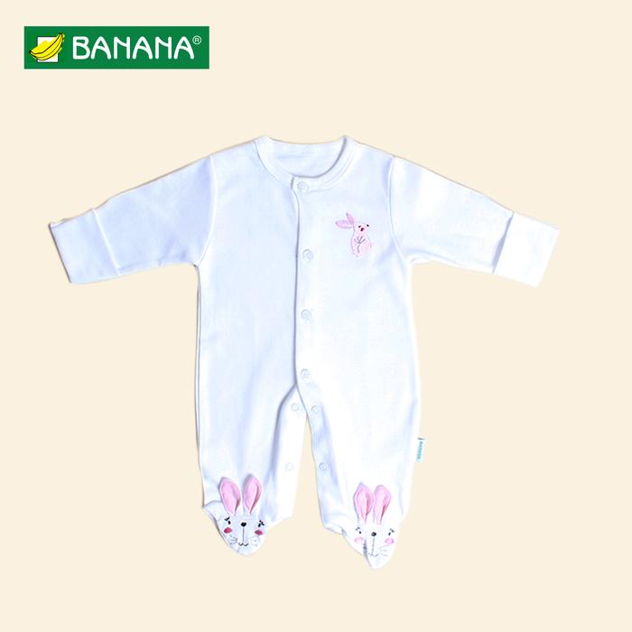 Gambar BANANA Jumper Bayi Perempuan Bordir Kelinci Tutup Kaki - Putih, XS dari BANANA Official Store Kota Administrasi Jakarta Timur Tokopedia