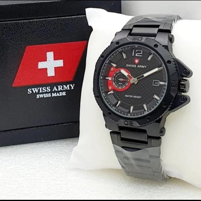 Gambar Jam Tangan Analog Pria Swiss Army 7429 Free Box Tanggal Aktif - Black List Red dari Maju33 store undefined Tokopedia