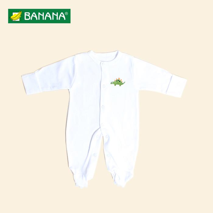 Gambar BANANA Jumper Bayi Laki - Laki Bordir Dino Tutup Kaki - Putih, XS dari BANANA Official Store Kota Administrasi Jakarta Timur Tokopedia